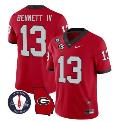 Stetson Bennett Jersey #13 Georgia Bulldogs Football Vince Dooley Patch Georgia Map Red