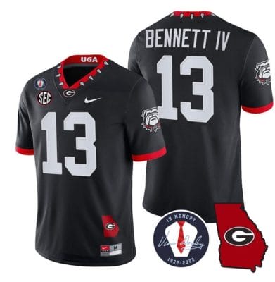 Stetson Bennett Jersey #13 Georgia Bulldogs Football Vince Dooley Patch Georgia Map Black