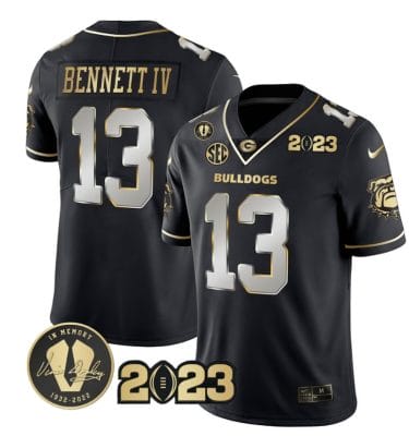 Stetson Bennett Jersey #13 Georgia Bulldogs Football 2023 and Vince Dooley Patch Black Limited