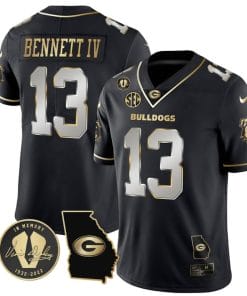 Stetson Bennett Jersey #13 Georgia Bulldogs Football Vince Dooley Patch Georgia Map Black Limited