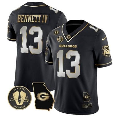 Stetson Bennett Jersey #13 Georgia Bulldogs Football Vince Dooley Patch Georgia Map Black Limited