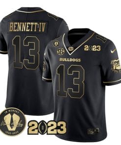 Stetson Bennett Jersey #13 Georgia Bulldogs Football Black Gold All Stitched