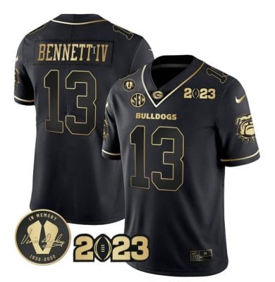 Stetson Bennett Jersey #13 Georgia Bulldogs Football Black Gold All Stitched