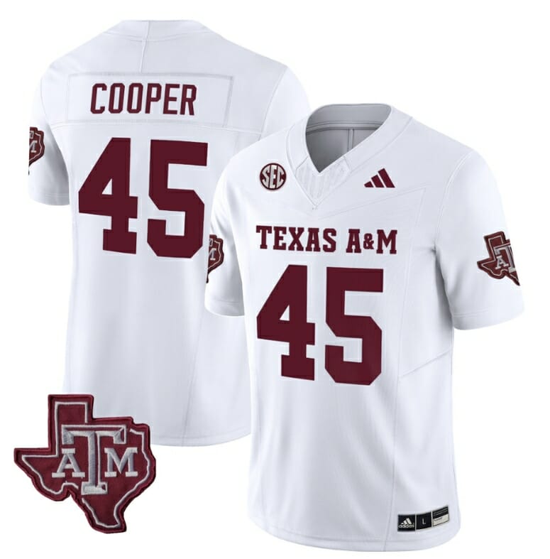Texas A&M Aggies Edgerrin Cooper Jersey #45 Vapor Limited College Football White 1 Texas A&M Aggies Edgerrin Cooper Jersey #45 Vapor Limited College Football White