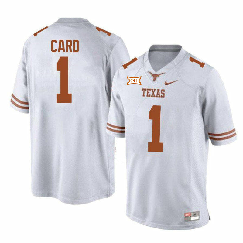 Texas Longhorns Hudson Card Jersey #1College Football White 1 Texas Longhorns Hudson Card Jersey #1College Football White