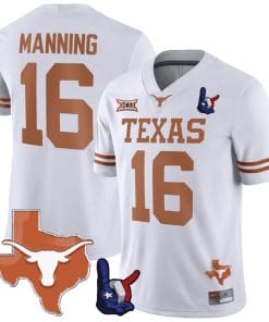 Arch Manning Jersey #16 Texas Longhorns Texas State Map and Throwing Up The H Patch Football White