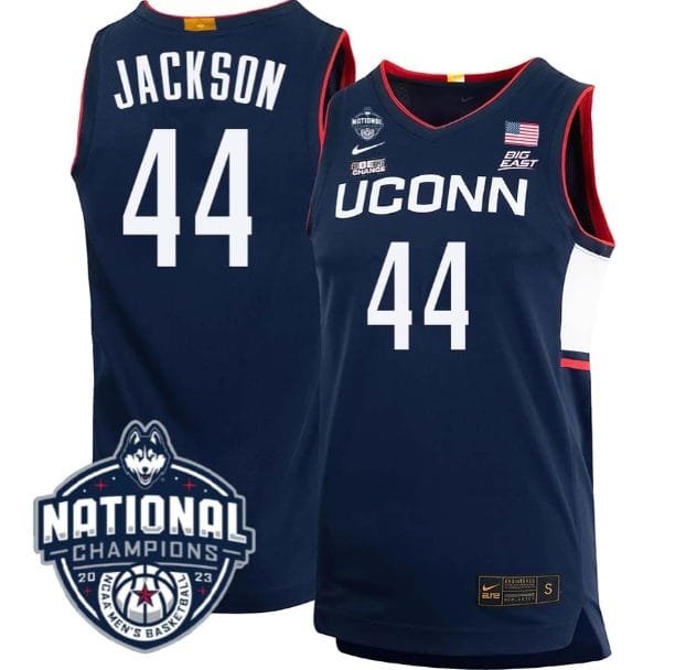 Andre Jackson Jersey #44 UConn Huskies 2023 National Champions College Basketball Navy 1 Andre Jackson Jersey #44 UConn Huskies 2023 National Champions College Basketball Navy