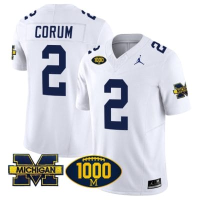 Blake Corum Jersey #2 Michigan Wolverines 1000 Wins Patch Vapor Limited Football White