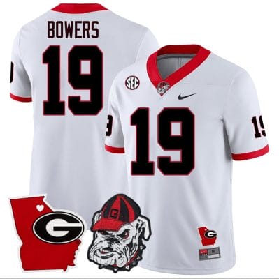 Brock Bowers Jersey #19 Georgia Bulldogs Georgia State Map College Football Stitched White 8 Brock Bowers Jersey #19 Georgia Bulldogs Georgia State Map College Football Stitched White