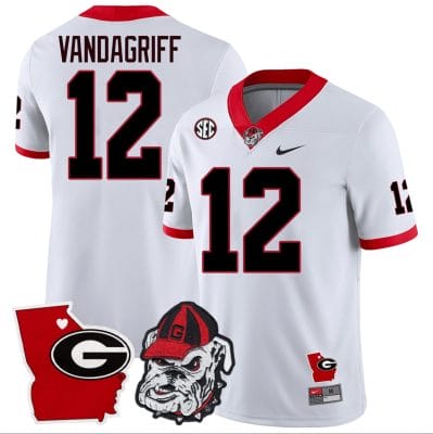 Brock Vandagriff Jersey #12 Georgia Bulldogs Georgia State Map College Football Stitched White 8 Brock Vandagriff Jersey #12 Georgia Bulldogs Georgia State Map College Football Stitched White