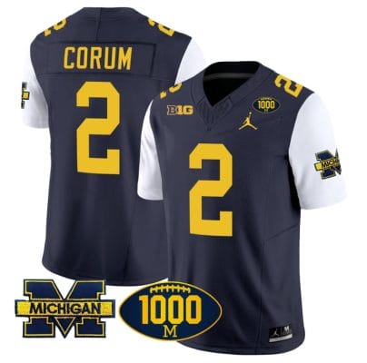 Blake Corum Jersey #2 Michigan Wolverines 1000 Wins Patch Vapor College Football White Sleeves