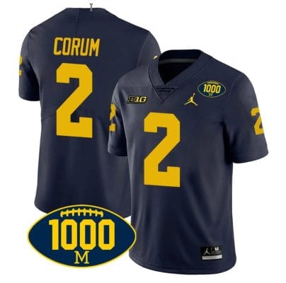 Blake Corum Jersey #2 Michigan Wolverines 1000 Wins Patch College Football Navy