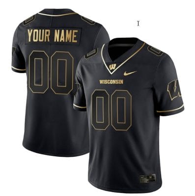 Custom Wisconsin Badgers Jersey Name and Number NCAA College Football Black Gold 8 Custom Wisconsin Badgers Jersey Name and Number NCAA College Football Black Gold