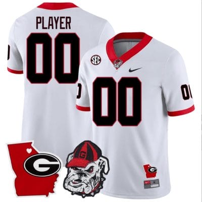 Custom Georgia Bulldogs Jersey Name and Number Georgia State Map College Football Stitched White