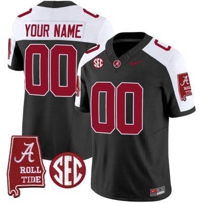 Custom Alabama Crimson Tide Jersey Name and Number Vapor Limited Football Alabama Map Black Alternate