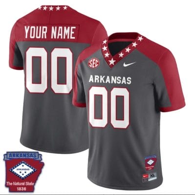 Custom Arkansas Razorback Jersey Name and Number Football The Natural State Patch Gray Alternate Red 10 Custom Arkansas Razorback Jersey Name and Number Football The Natural State Patch Gray Alternate Red