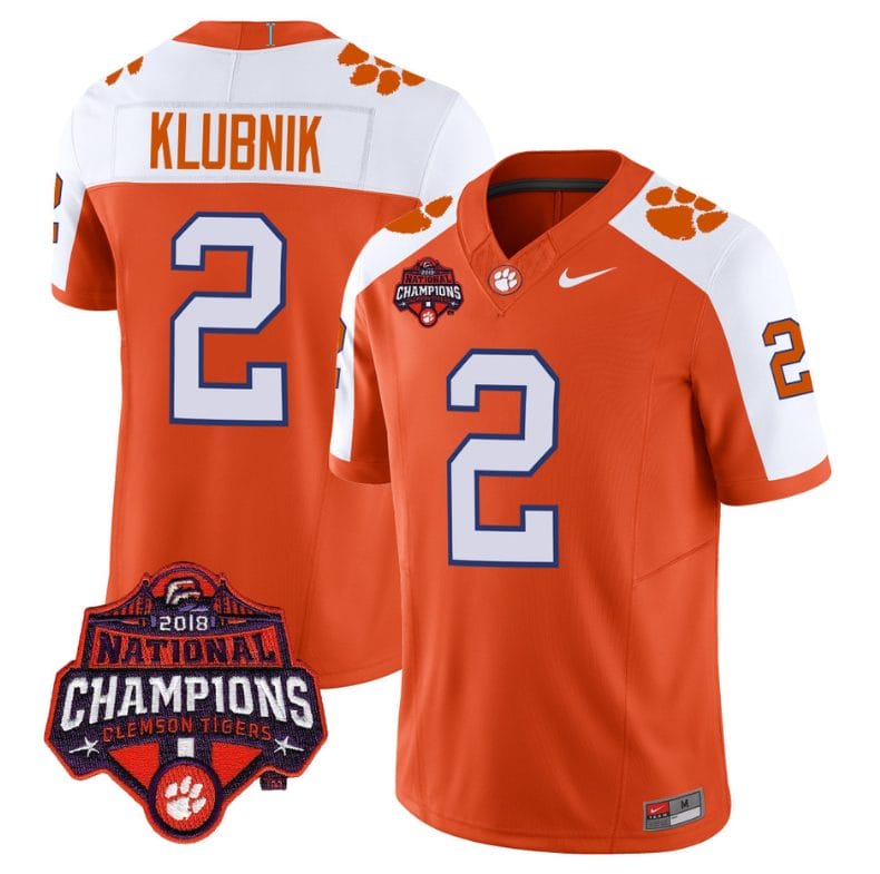 Cade Klubnik Jersey #2 Clemson Tigers Vapor Limited Champions Patch College Football Stitched Alternate 1 Cade Klubnik Jersey #2 Clemson Tigers Vapor Limited Champions Patch College Football Stitched Alternate