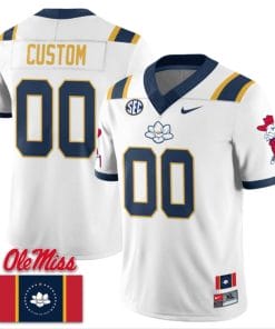 Custom Ole Miss Rebels Jersey Name and Number Football Flag Patch All Stitched White 1