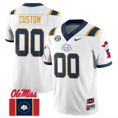 Custom Ole Miss Rebels Jersey Name and Number Football Flag Patch All Stitched White 1