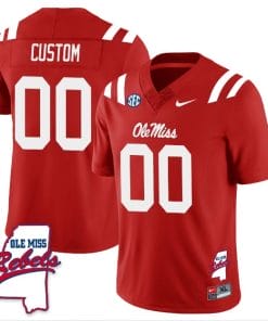 Custom Ole Miss Rebels Jersey Name and Number Football All Stitched Red Rebels Map
