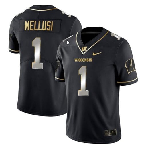 Chez Mellusi Jersey #1 Wisconsin Badgers Gold Vapor College Football Black Limited