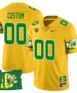 Custom Oregon Ducks Jersey Oregon State Patch Name and Number ‘Mighty Oregon’ Throwback Football Yellow