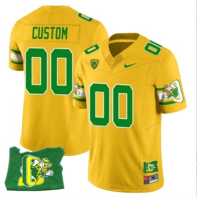 Custom Oregon Ducks Jersey Oregon State Patch Name and Number ‘Mighty Oregon’ Throwback Football Yellow 10 Custom Oregon Ducks Jersey Oregon State Patch Name and Number ‘Mighty Oregon’ Throwback Football Yellow