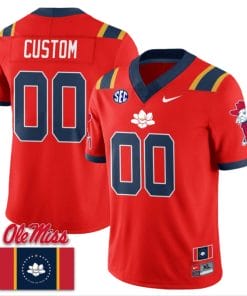 Custom Ole Miss Rebels Jersey Name and Number Football Flag Patch All Stitched Red