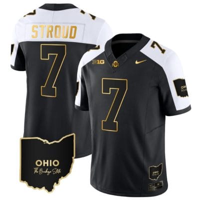 CJ Stroud Jersey #7 Ohio State Buckeyes College Football Stitched Vapor Limited Gold Ohio Patch Alternate