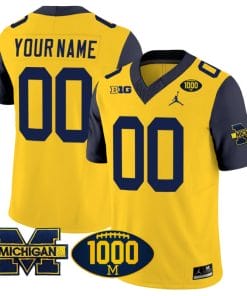 Custom Michigan Wolverines Jersey Name and Number 1000 Wins Patch Vapor Limited Football Navy Sleeves