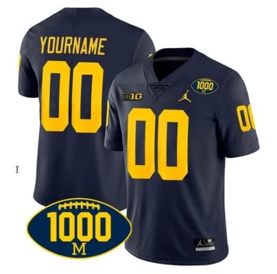 Custom Michigan Wolverines Jersey Name and Number 1000 Wins Patch Football Navy 8 Custom Michigan Wolverines Jersey Name and Number 1000 Wins Patch Football Navy