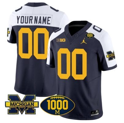 Custom Michigan Wolverines Jersey Name and Number 1000 Wins Patch Vapor Limited Football Navy Alternate