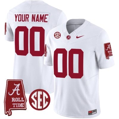 Custom Alabama Crimson Tide Jersey Name and Number Vapor Limited Football Alabama Map White