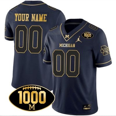 Custom Michigan Wolverines Jersey Name and Number 1000 Wins Patch Football All Stitched Navy Gold 8 Custom Michigan Wolverines Jersey Name and Number 1000 Wins Patch Football All Stitched Navy Gold