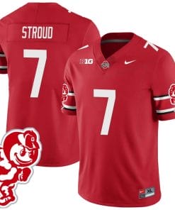 CJ Stroud Jersey #7 Ohio State Buckeyes Football 2023 Stitched Brutus Buckeye Patch Scarlet