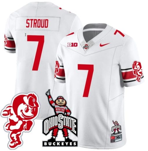 CJ Stroud Jersey #7 Ohio State Buckeyes Football Stitched Brutus Buckeye Patch White