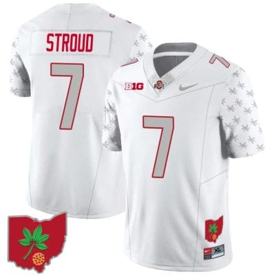 CJ Stroud Jersey #7 Ohio State Buckeyes Football Stitched Ohio Map Patch White Special
