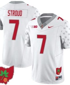 CJ Stroud Jersey #7 Ohio State Buckeyes Football Stitched Ohio Map Patch White Special Style 2
