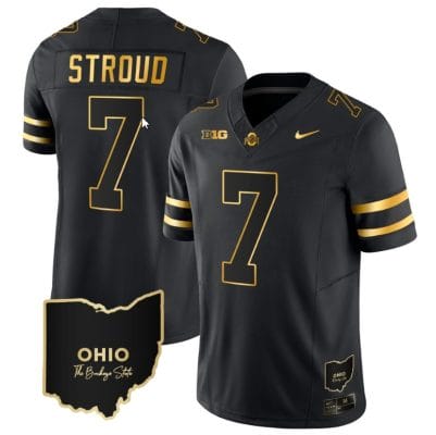 CJ Stroud Jersey #7 Ohio State Buckeyes College Football Stitched Vapor Limited Gold Ohio Patch Black Gold