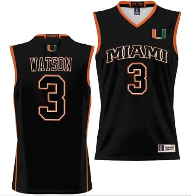 Christian Watson Jersey #3 Miami Hurricanes NIL College Basketball Lightweight Black