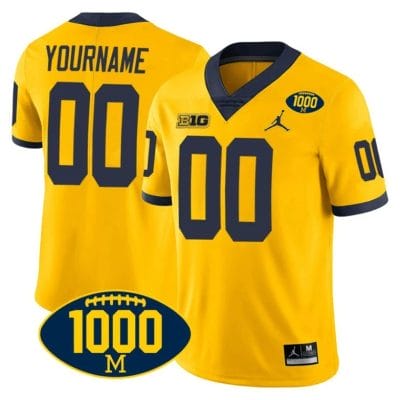 Custom Michigan Wolverines Jersey Name and Number 1000 Wins Patch Football Yellow 8 Custom Michigan Wolverines Jersey Name and Number 1000 Wins Patch Football Yellow