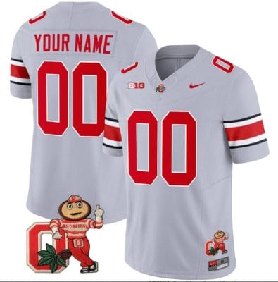 Custom Ohio State Buckeyes Jersey Name and Number Mascot Patch College Football Gray