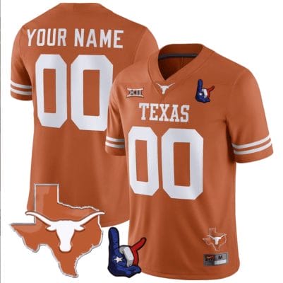 Custom Texas Longhorns Jersey Name and Number Texas State and Throwing Up The H Patch Orange