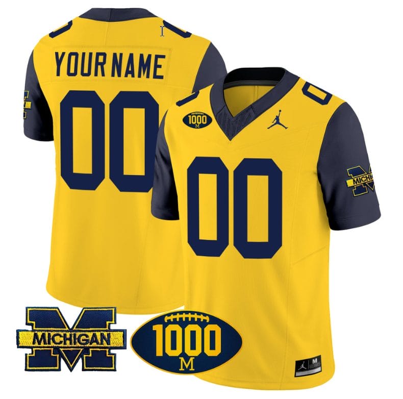 Custom Michigan Wolverines Jersey Name and Number 1000 Wins Patch Vapor College Football Navy Sleeves 1 Custom Michigan Wolverines Jersey Name and Number 1000 Wins Patch Vapor College Football Navy Sleeves