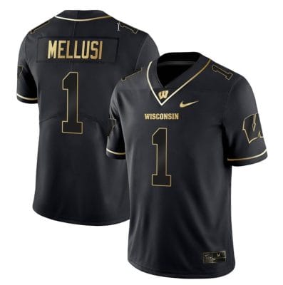 Chez Mellusi Jersey #1 Wisconsin Badgers Gold Vapor College Football Black Gold