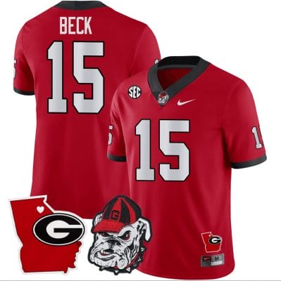 Carson Beck Jersey #15 Georgia Bulldogs Georgia State Map College Football Stitched Red 8 Carson Beck Jersey #15 Georgia Bulldogs Georgia State Map College Football Stitched Red