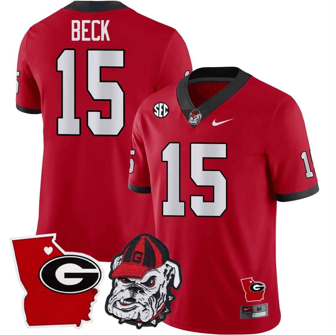 Carson Beck Jersey #15 Georgia Bulldogs Georgia State Map College Football Stitched Red 1 Carson Beck Jersey #15 Georgia Bulldogs Georgia State Map College Football Stitched Red