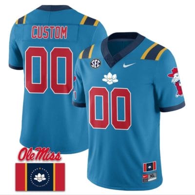 Custom Ole Miss Rebels Jersey Name and Number Football Flag Patch All Stitched Blue 2