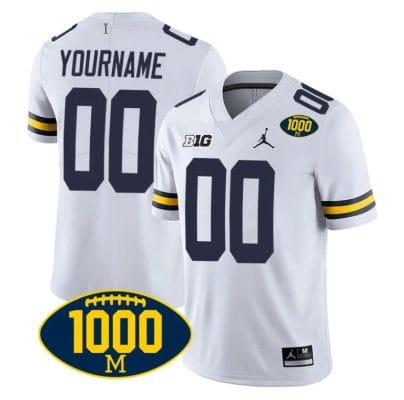 Custom Michigan Wolverines Jersey Name and Number 1000 Wins Patch Football White 8 Custom Michigan Wolverines Jersey Name and Number 1000 Wins Patch Football White