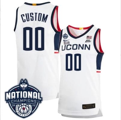 Custom UConn Huskies Basketball Jersey Name and Number 2023 National Champions College Basketball White Home